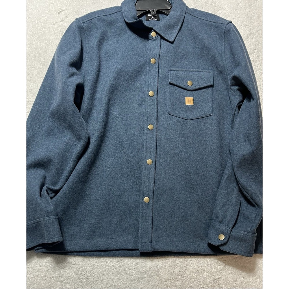 Hurley Shacket Men's Medium Grey Teal Santa Cruz Heavy Flannel Long Sleeve (R1)